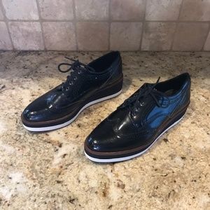 BLACK PATENT WEDGE PLATFORM ABOUND WINGTIP SHOES NEVER WORN SZ 9 perfect
